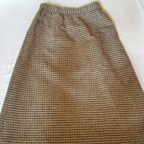 Austin Hill Vintage Union Made Wool Brown Plaid Lined Zippered Midi Sz 8 Skirt - Picture 1 of 9